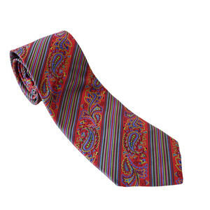 Barbara Blank Silk Paisley Striped Tie Luxury Wedding Business Retro Gala Retro